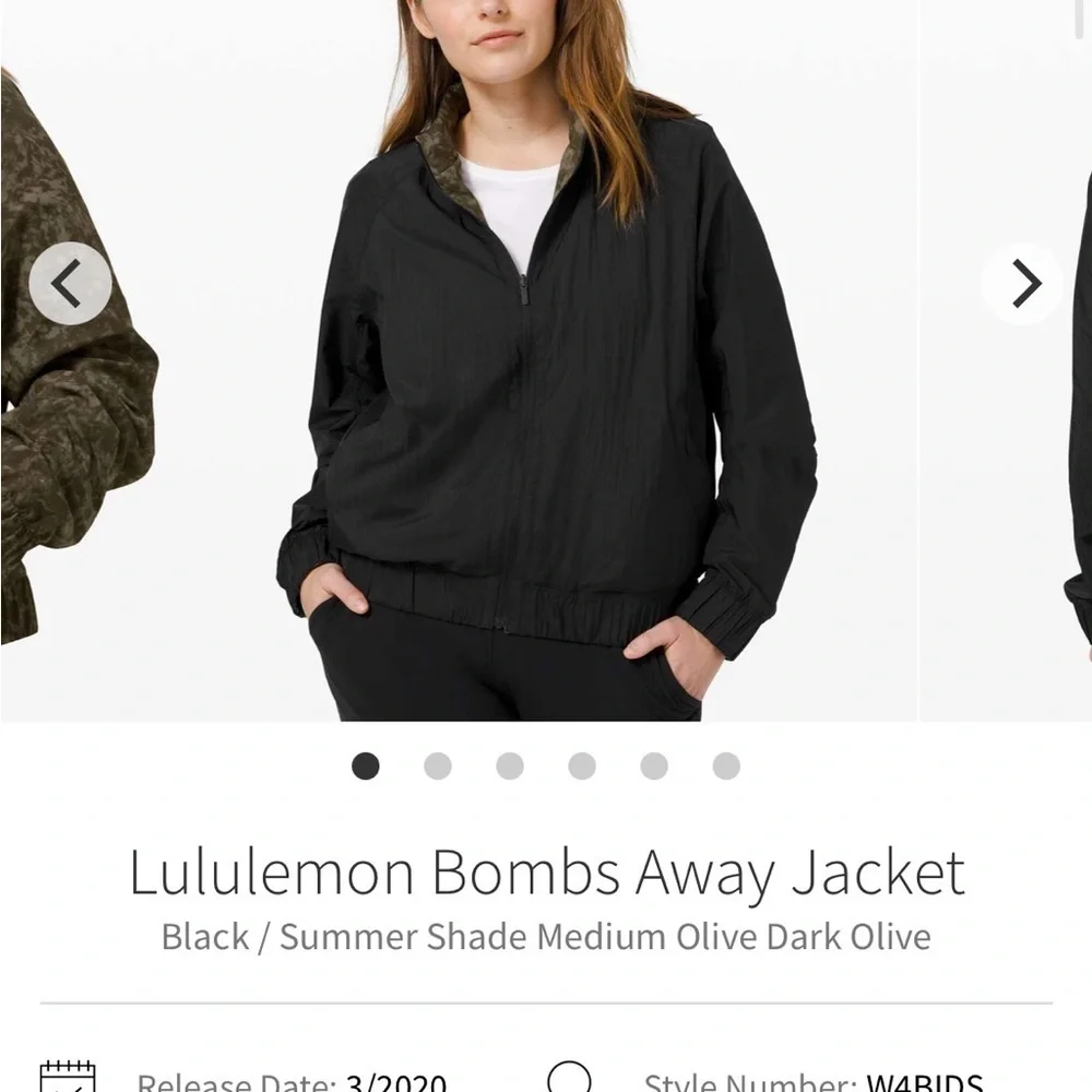 Lululemon Bombs Away Jacket Black/Olive Green Camo Print Reversible Zip Sz 4